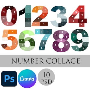 Number Photo Collage Template | Birthday Number Collage | Editable Family Photo Template | Printable Digital Download | Canva and Photoshop image 1