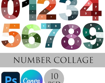 Number Photo Collage Template | Birthday Number Collage | Editable Family Photo Template | Printable Digital Download | Canva and Photoshop