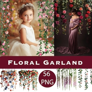 Floral Garland Photo Overlays: Hanging flowers PNG, floral arch digital overlay, Falling Flower clipart image 1