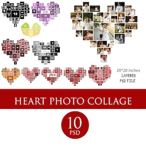 Heart Photo Collage Printable, Gift for Valentine&#39;s Day, Digital collage, Anniversary gift, Personalized Photo Collage, Family Heart Collage