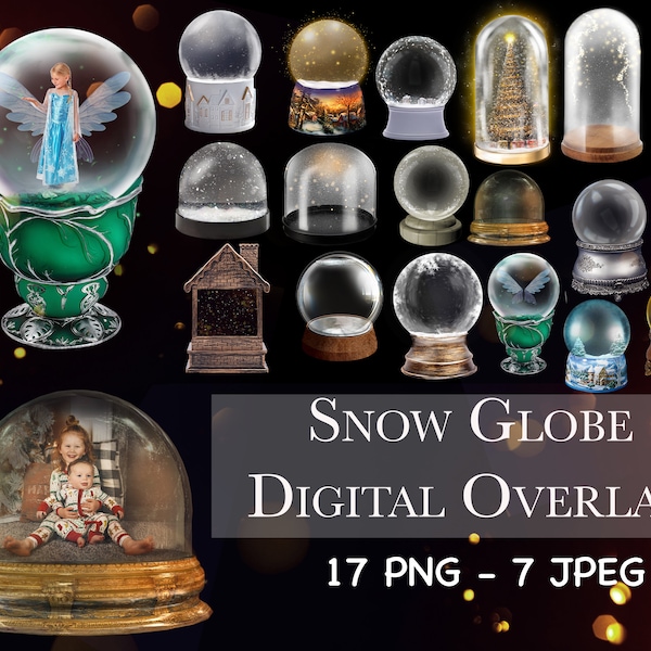 Christmas Snow Globe Overlay, Holiday Snow Globe png, Photo Insert png, Composite Image, Snow Globe clipart, Christmas overlay, Holiday card