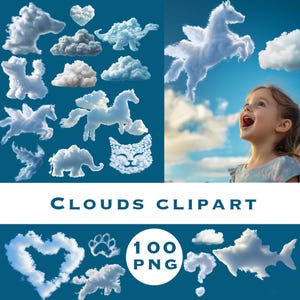 Clouds clipart, Clouds Overlays Clipart Collection, Clouds silhouette, Realistic White Clouds,