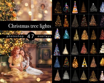 47 Christmas tree lights overlays, new year digital overlays, Christmas light overlays, Christmas Tree Bokeh Overlays, Christmas decoration