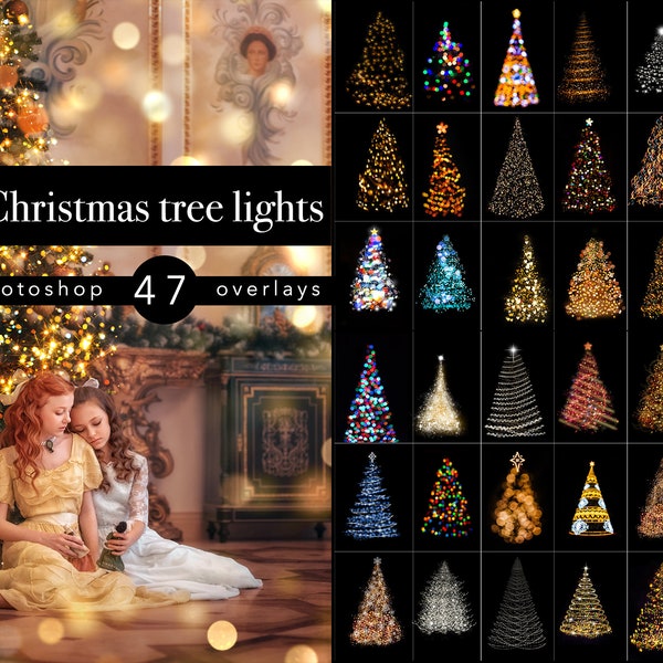 47 Weihnachtsbaum Lichter Overlays, Neujahr digitale Overlays, Weihnachtslicht Overlays, Weihnachtsbaum Bokeh Overlays, Weihnachtsdekoration