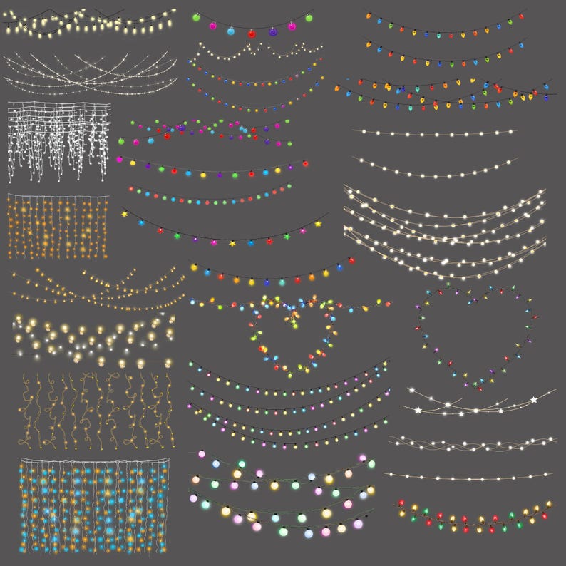 String Lights Overlay, Twinkle Light Overlays, Colourful Garland ...