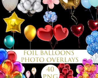 Foil balloons overlay, Love balloons, balloons clipart, Digital Birthday balloons, Air Balloon Photoshop Overlays, Digital party balloon png