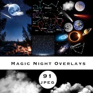 Magic Night Overlays, Starry Sky Overlays,  Moon Overlays, Starry Sky Textures, Sun , Zodiac, Constellations PNG, Planets PNG, Stars overlay