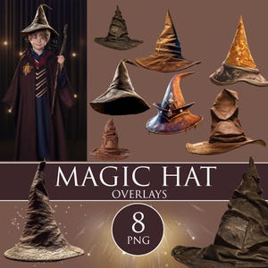 Magic Witch Hat PNG Overlays: Wizard School Photography (Digital Download)