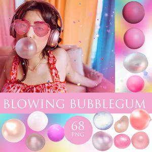 Blowing bubblegum overlays, Photoshop Overlays, PNG files, Bubble gum clipart, Color Gum png, pop overlays, glasses overlays, Rainbow colour