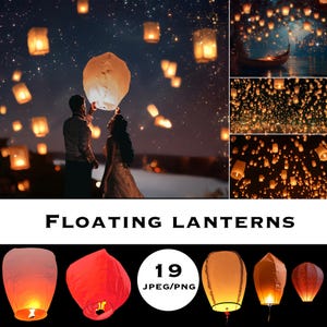 Sky Lanterns Digital Backdrop, Valentines overlays, Lantern PNG, Rapunzel fairytale background, lantern festival