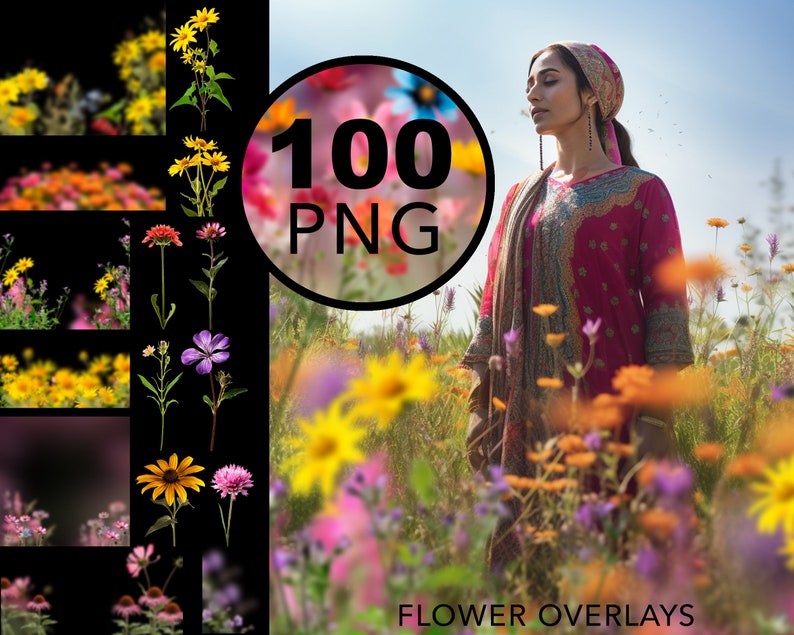 Wildflower overlays, flower overlays, Flowering Fields for Photo Editing, Digital Floral png, Blooming Glade Effect, summer overlay flowers image 4