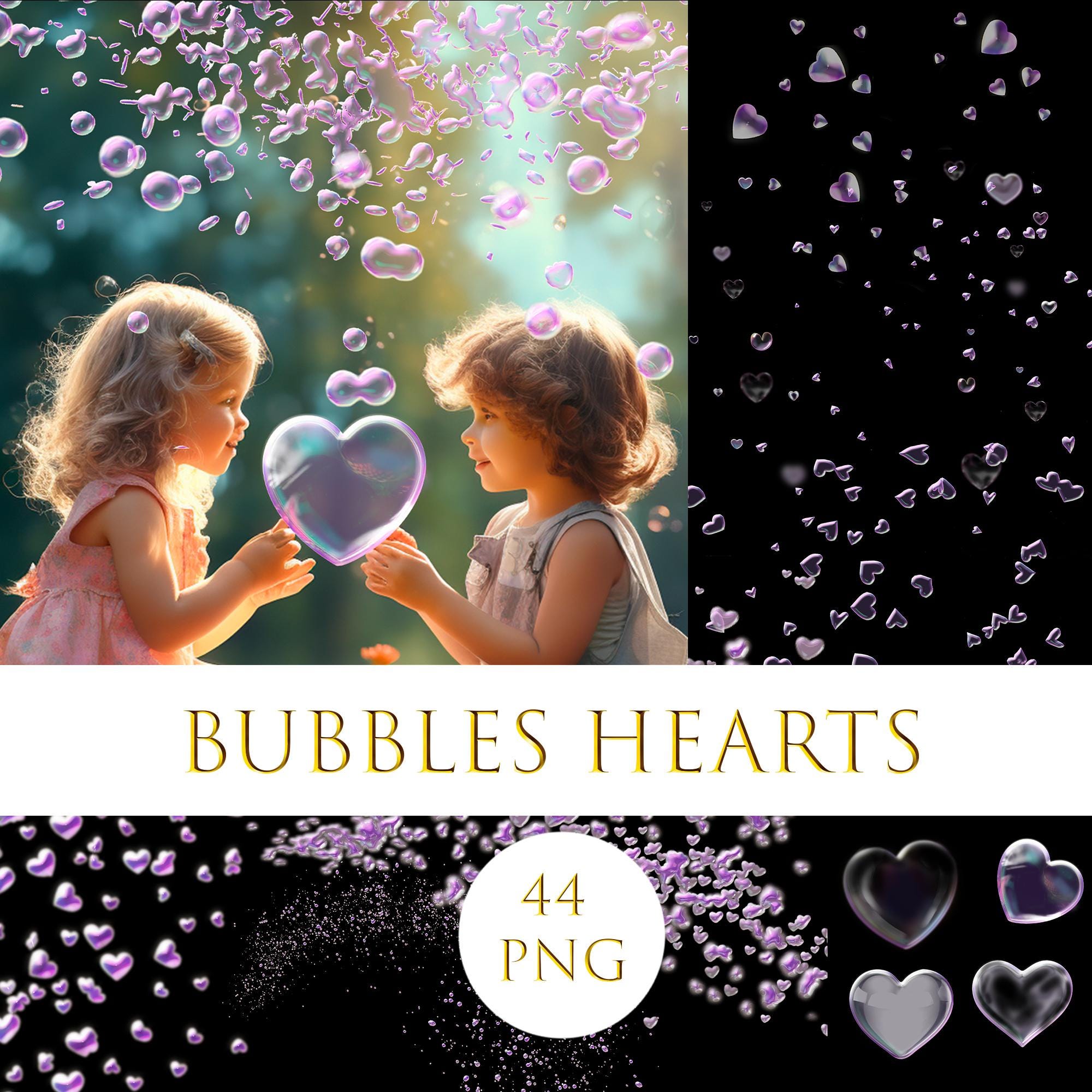 Bubbles Hearts Photo Overlays, Pink bubbles png, Realistic Soap Air Bubbles Effect, Outdoor Photo Sessions, Heart PNG, Bubbles png, love png