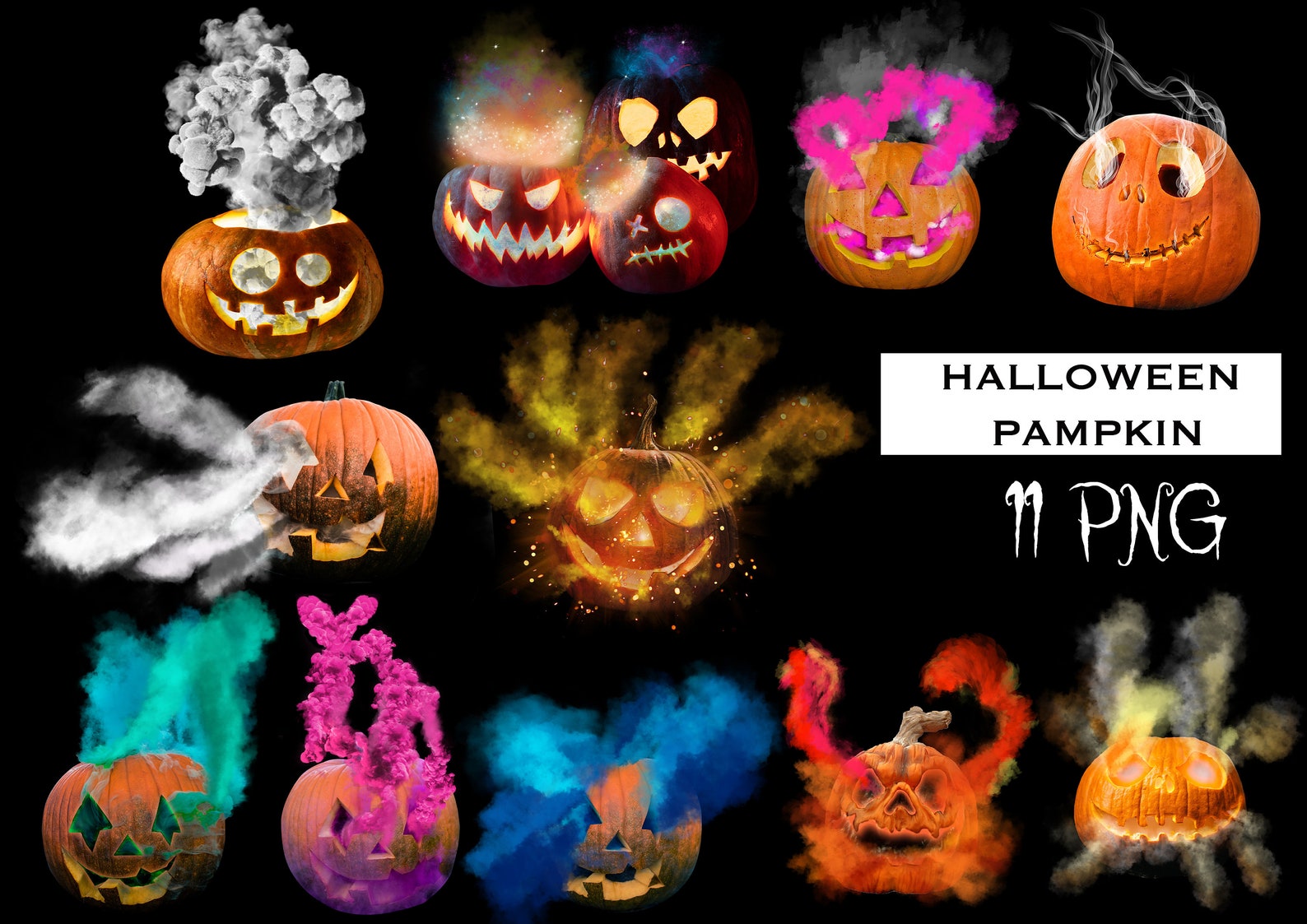 Halloween Photo Overlays Halloween Pumpkin Png Color Smoke Etsy