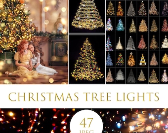 47 Christmas tree lights overlays, new year digital overlays, Christmas light overlays, Christmas Tree Bokeh Overlays, Christmas decoration