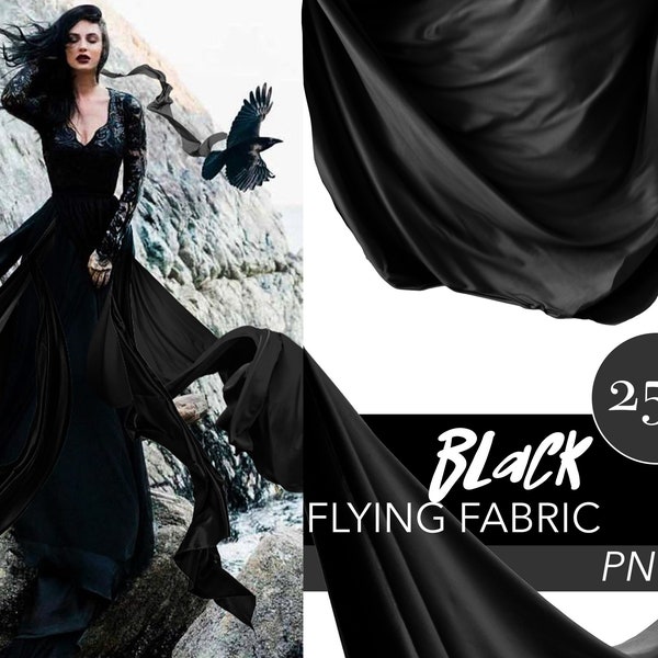 Black flying fabric overlays, Flying cloth png, black overlays, Waving dress overlay, black flying silk png, Halloween overlay, black fabric