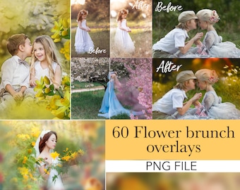 Flower brunch overlays, Flower photoshop overlays, Flower background, Flower blur, Spring overlays, Summer overlays, Photography overlays