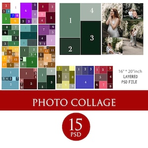 Paquete de plantillas de collage de fotos de 16 x 20, plantillas de Photoshop para fotógrafos, plantillas de tablero de fotos, plantillas de marketing, plantillas de collage PSD