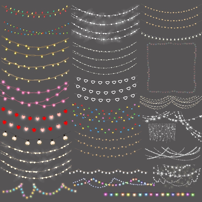 String Lights Overlay, Twinkle Light Overlays, Colourful Garland ...