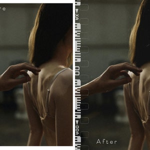 May include: A close-up image of a person's back with a hand gently touching their shoulder. The image has a vintage film aesthetic with a film strip border.