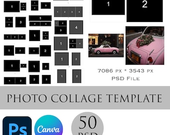 Photo Collage Template Bundle, Photoshop Templates, Editable Digital Photo Collage, Custom Picture, Canva Template, Instant Download