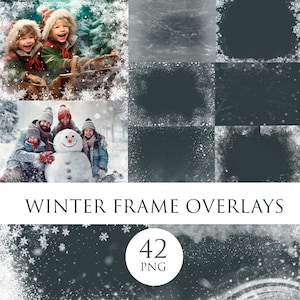 Winter frame overlay, Christmas overlays, frosted window winter frame photo overlays, snowflake border overlay, winter frame png, snow frame