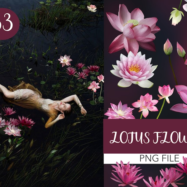 Lotus flower overlays, lotus art, water photoshop summer overlays flower clip art, mermaid overlays, photography overlays , pink lotus Lilia