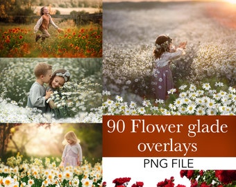 Flower glade photoshop overlays, Flowering field photo overlays, Flowers Overlays, Foreground Elements, Photoshop Overlays, Digital Backdrop