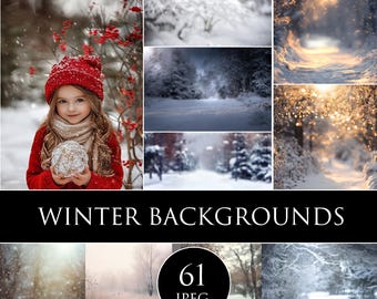 Frozen Winter Digital Backdrops, Snowy Wonderland Photography Backgrounds, Outdoor Photoshoot, Winter Wonderland, Nature Photography