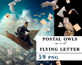 Hiboux des postes, superpositions de sorcier, lettre volante png, superpositions d'école de magie, lettres png, clipart de sorcier, hibou volant, lettre d'école de sorcier