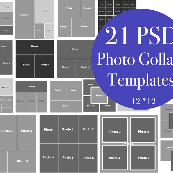 12x12 Photo collage Template, Photoshop Collage, Family photo collage, Photo Board Template, Marketing Templates, PSD Collage Templates, psd