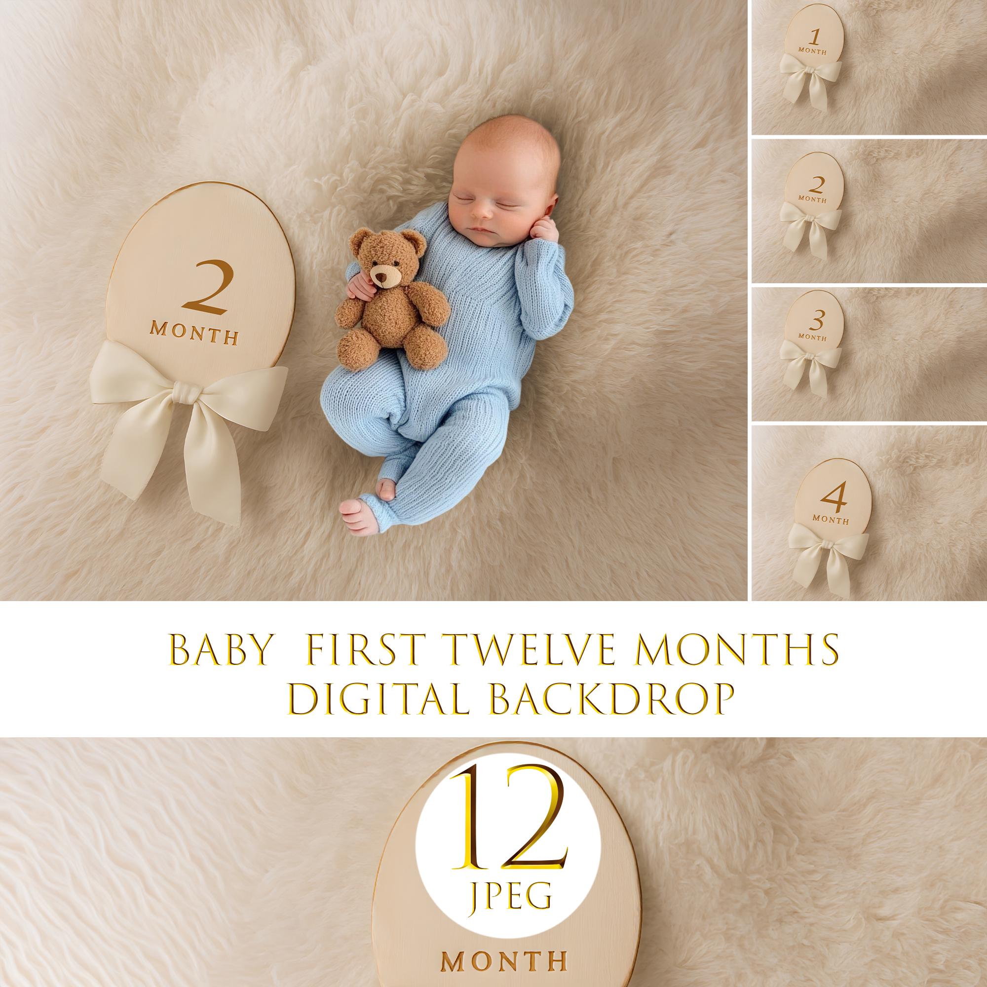 Baby Boy 1st Month Background Background One Month Baby Baby First Twelve Months Digital Backdrop,  Backgrounds 12 Months, Newborn Photo, Numbers Photo Props