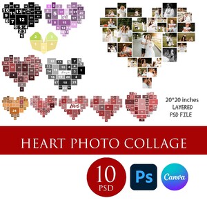 Heart Photo Collage Printable, Personalized Family Heart Collage, Valentine’s Day Gift, Anniversary Gift, Canva Template, Digital Download