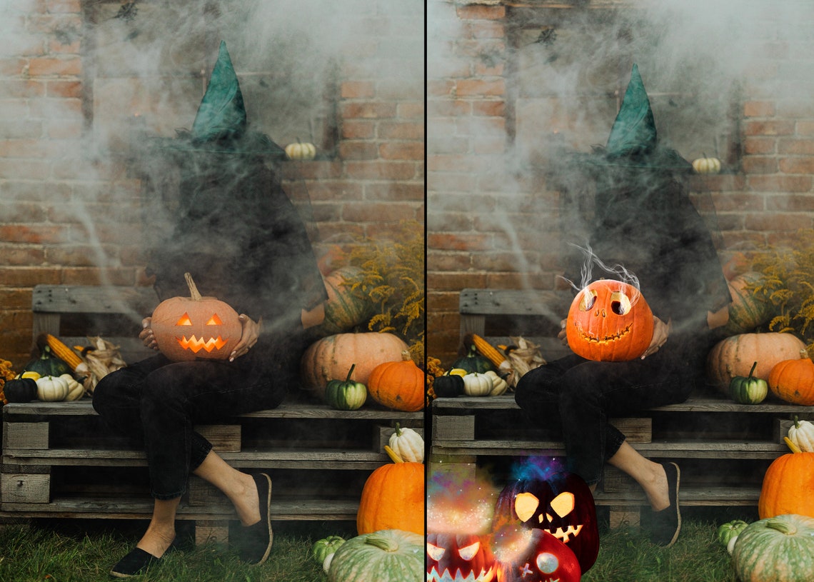 Halloween Photo Overlays Halloween Pumpkin Png Color Smoke Etsy