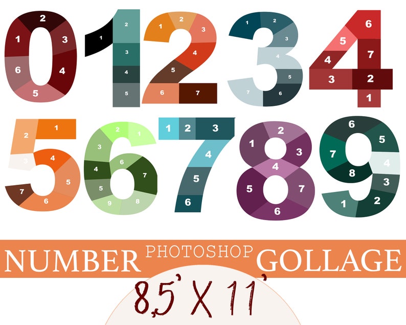 8.5x11 Photo Template Pack, Numbers Template Pack, Number photo collage, Photoshop Collage, Family photo collage, 0-9 PSD Collage Templates image 10