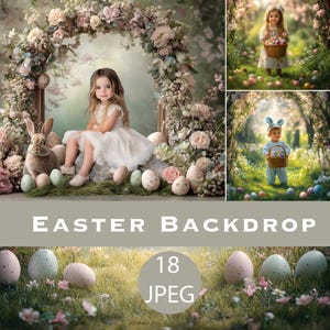 Easter Floral Arch Digital Backdrops: Spring Photo Props for Composite Photography, Background