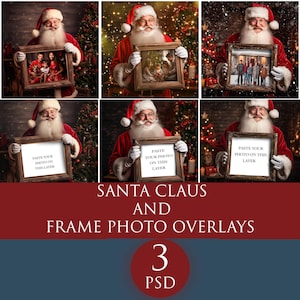 Santa Claus and frame photo overlays, Christmas photoshop template, Digital Background, SANTA Frame,  For Photographers, Christmas overlays