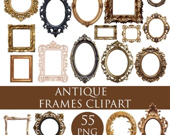 Antique Gold Frames Clipart: Rococo Baroque Digital Art (PNG Download)