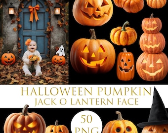 Halloween Pumpkin Clipart, Jack o Lantern Face, Pumpkin png, Spooky season, Digital files