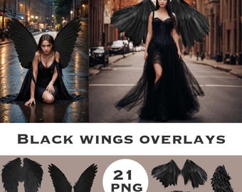 Black Wings-overlays: gotische Photoshop, png, donkere engel, halloween (digitale download)