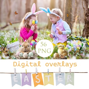 Superposiciones de Pascua, superposiciones de primavera, imágenes prediseñadas de Pascua, tarjeta de felicitación del día de Pascua, conejitos de Pascua, imágenes prediseñadas de Pascua, PNG de pollo, PNG de conejo