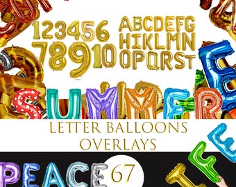 Superposiciones PNG de letras y números de globos dorados: Decoraciones para fiestas (Descarga digital)