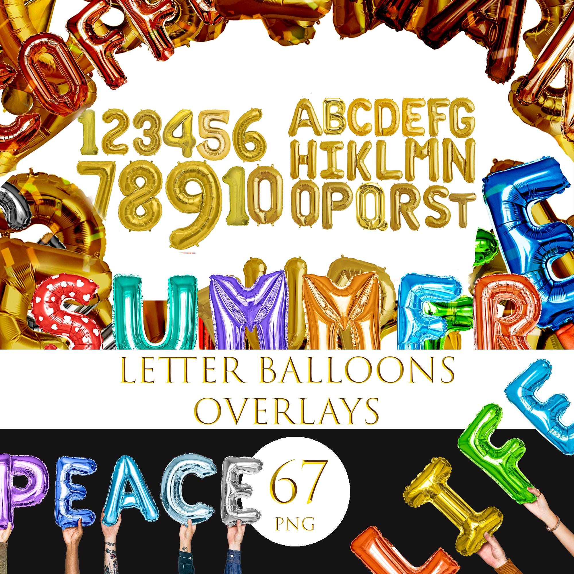Golden Balloon Letters & Numbers PNG Overlays: Party Decorations ...