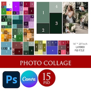Fotocollage-Vorlage, Photoshop PSD-Vorlagen, Canva Fotocollage, Erinnerungsfotocollage bearbeitbare Datei, Canva bearbeitbare ziehen