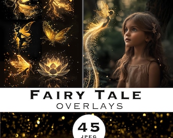 Fairy Tale Overlays Collection, Graphics for Fantasy Photo, Gold Glitter Photo Overlays, Glitter Dust, Blowing Gold Glitter, Magical Fantasy