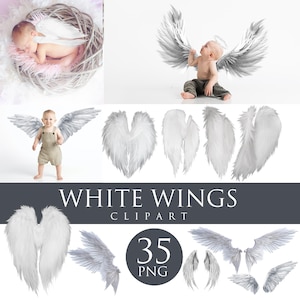 White wings png, Angel Wings Overlays, Angel Wings Clipart, Wings photoshop overlays, Feathers png, Halo overlays, White Fairy Wings