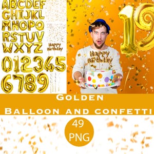 Golden Balloon Letters Overlays Png & Foil Balloon Numbers, Golden confetti PNG, Festive overlays, Holiday balloons PNG , Birthday Overlays