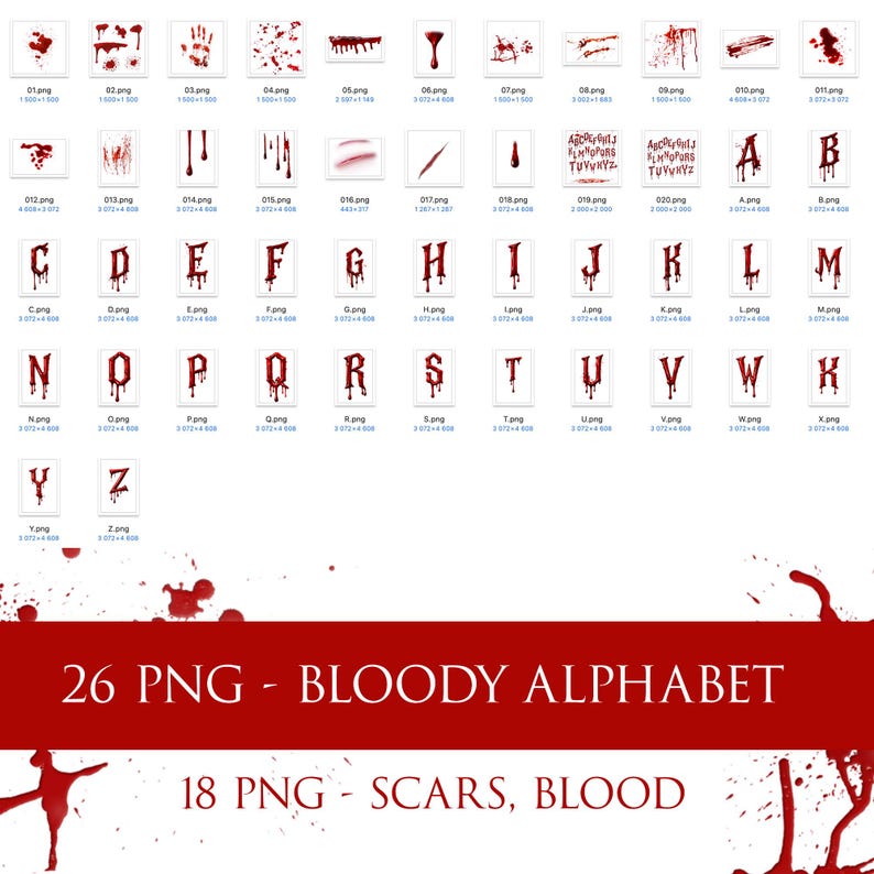 Halloween Bloody Alphabet Clipart, Halloween Font, Scary Bloody PNG ...