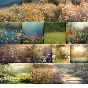 Puede incluir: Una colecci&oacute;n de 12 fondos digitales con varias flores silvestres coloridas y follaje verde. Estos fondos son perfectos para agregar un toque de naturaleza a tus dise&ntilde;os digitales.