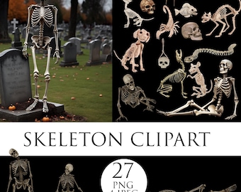 Animal skeleton clipart, Halloween overlay, Digital download, Skeletons PNG, Skeleton Halloween Clip art, Photo overlays