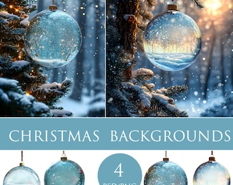 Christmas Ornament Digital Backdrop: Snow Globe Photo Overlay (PSD & PNG Files)